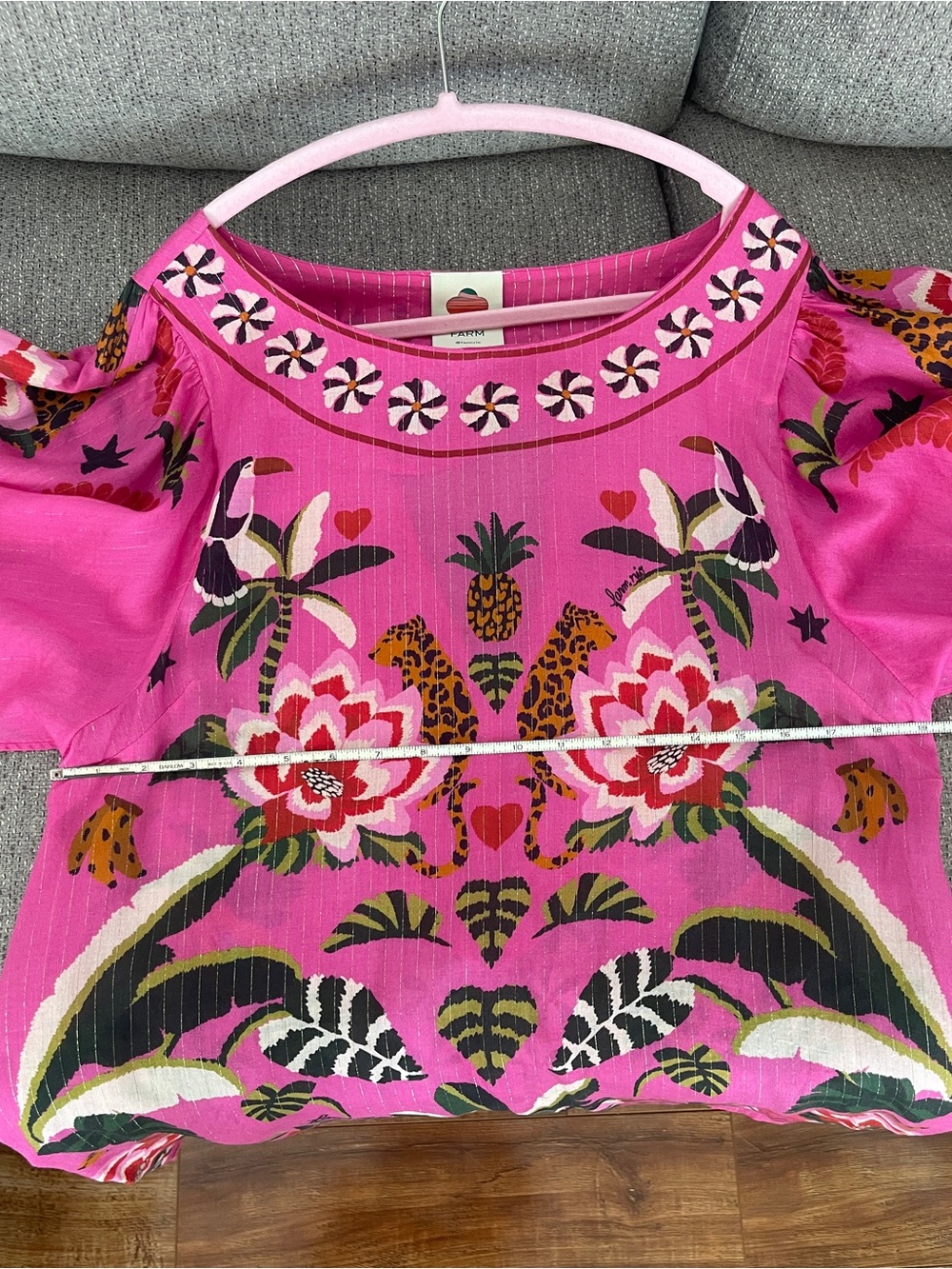 FARM Rio Leopard Forest Coverup S - Tropical Print Tassel Sleeve - Picture 13 of 13